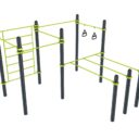 agrès de sport extérieur pour une aire de fitness outdoor : DPI 04, Triple dips, barre de traction, espalier, TRX
