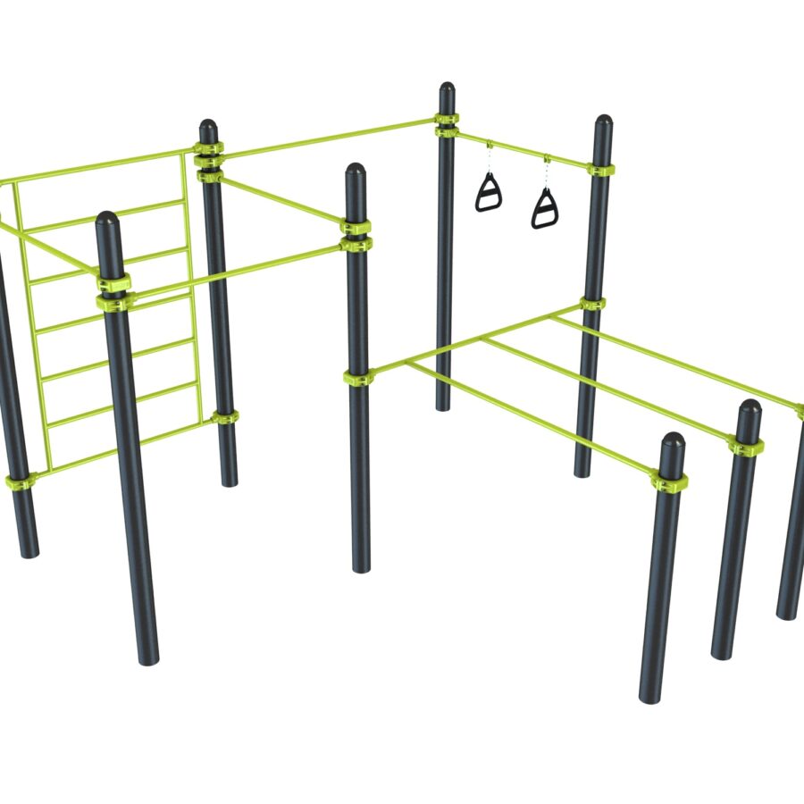 DPI 04 agrès de sport extérieur pour une aire de fitness outdoor : DPI 04, Triple dips, barre de traction, espalier, TRX