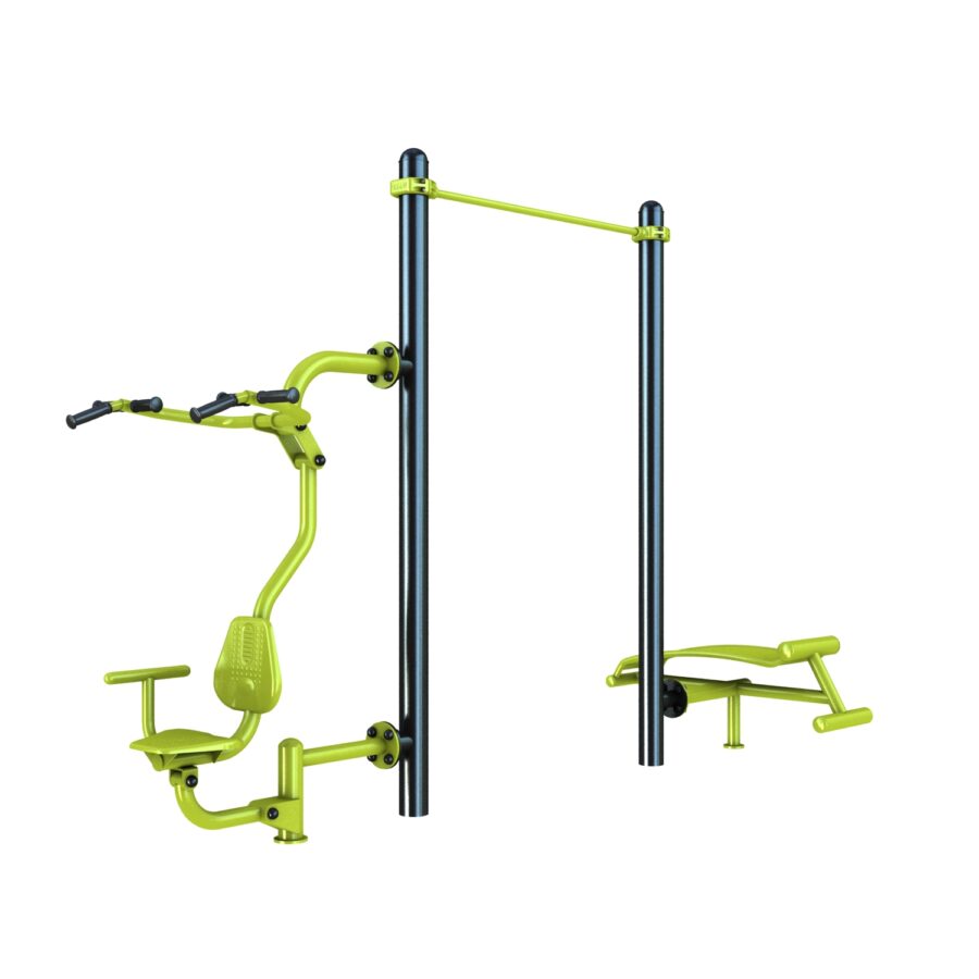 agrès de sport extérieur pour une aire de street workout outdoor : Pull, barre de traction et abdos