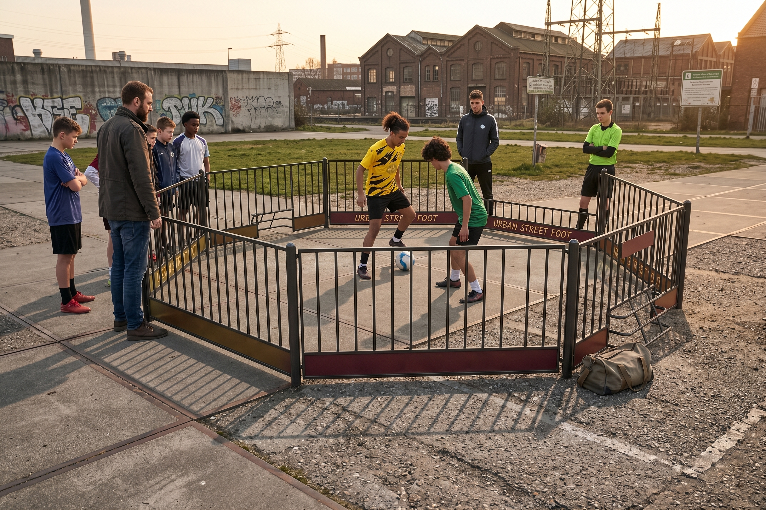 panna arena de 8m dans une zone urbaine avec des jeunes qui jouent une partie