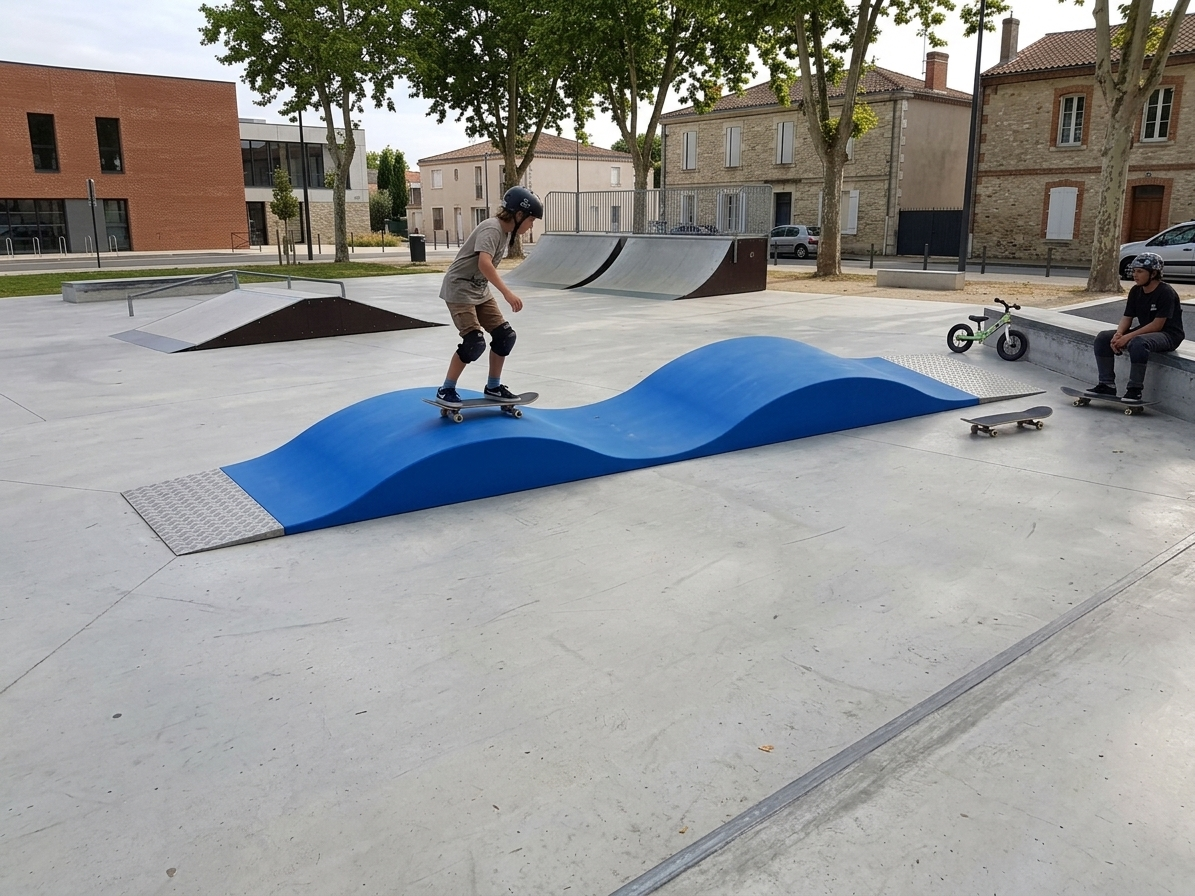 FP2 dans un skatepark urbain avec 2 pratiquants en skate