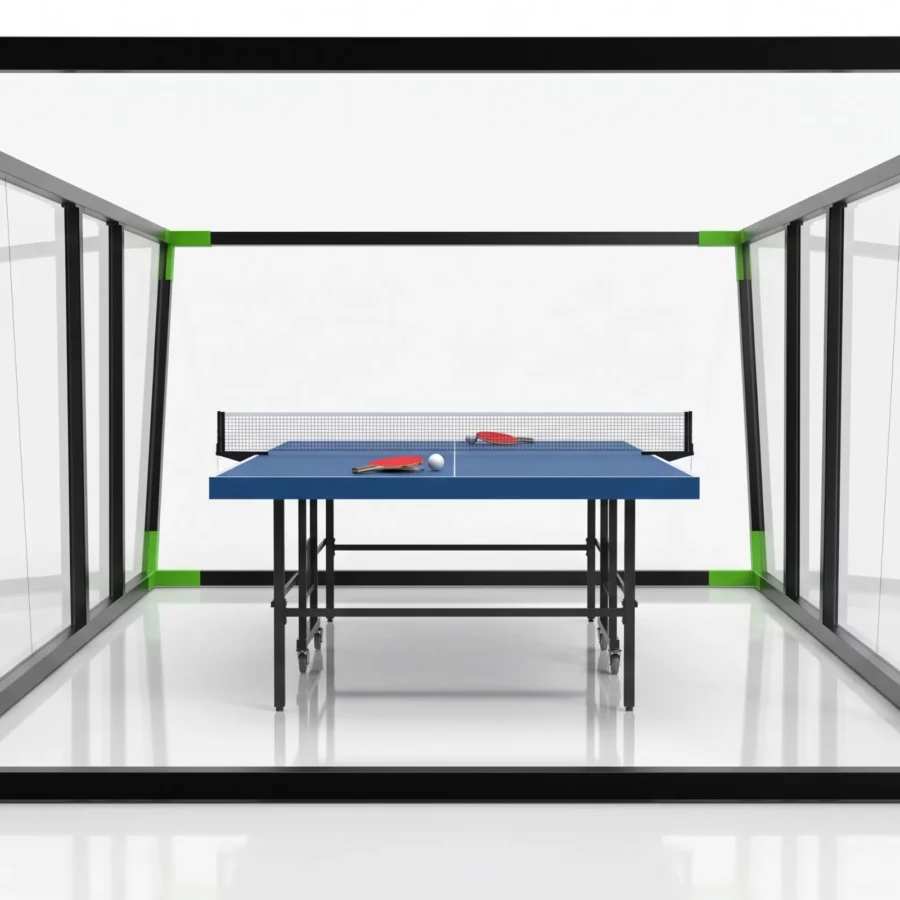 vue de profil d'une table de ping pong padel avec vitrages